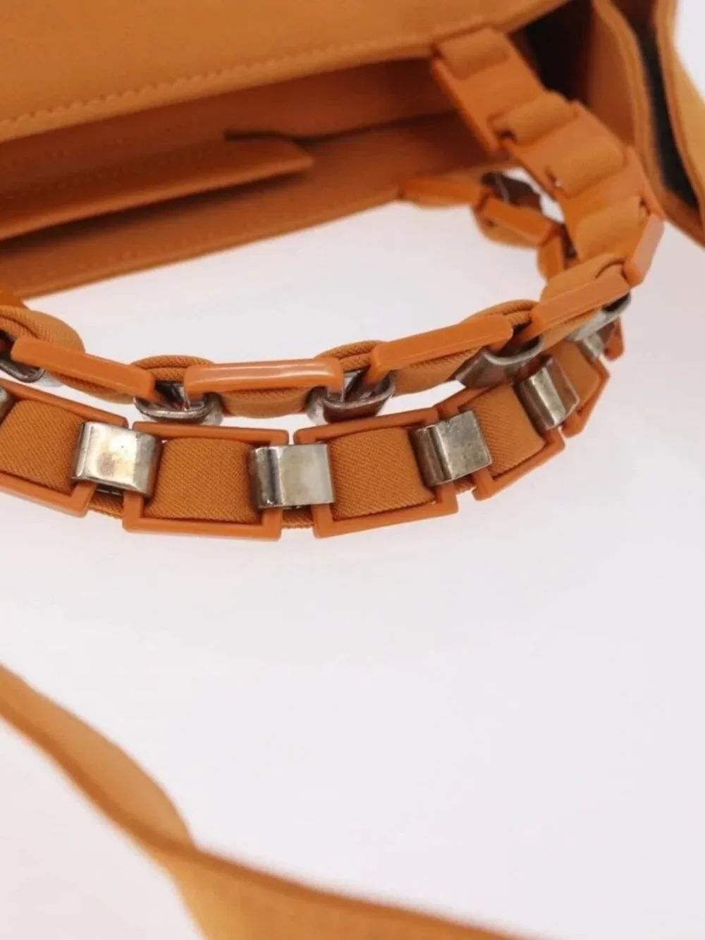 Salvatore Ferragamo Vala Hand Bag Canvas 2way Orange Silver Auth BA13480